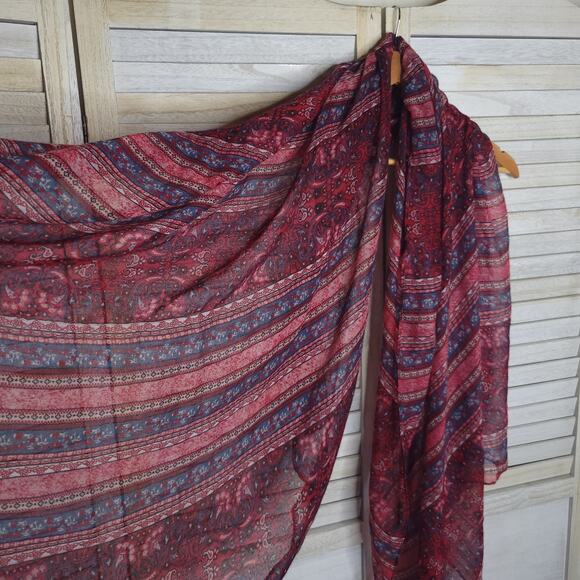 Red Blue Large Scarf Pashmina Wrap Sheer Light Shawl Patterned 40x72 - Picture 4 of 7